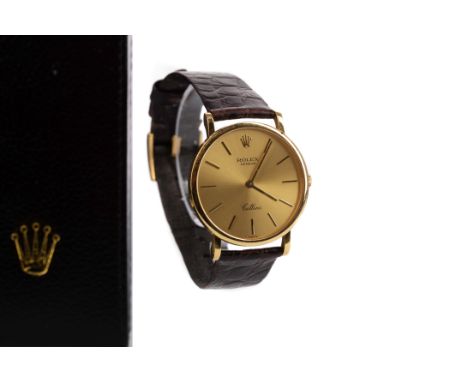 GENTLEMAN'S ROLEX CELLINI EIGHTEEN CARAT GOLD MANUAL WIND WRIST WATCH, model 5112/8, the round champagne dial with applied ba