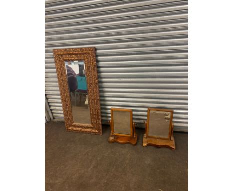 2 Vintage oak framed swinging mirrors and a ornate framed mirror