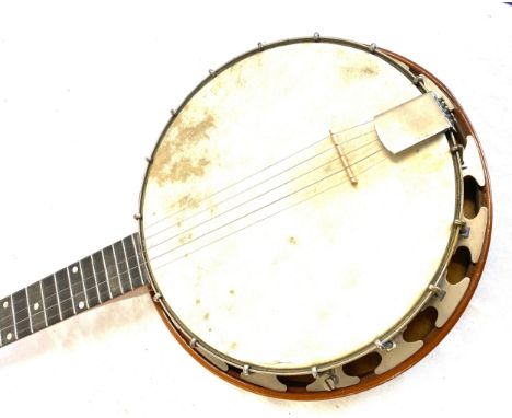Vintage 4 string banjo musical instrument with hard case, with banjo sheet music