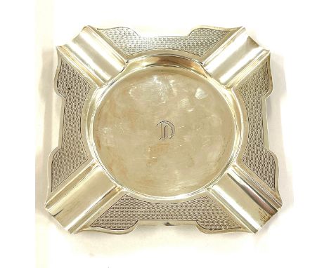 Antique silver engine turned ash tray with Chester silver hallmarks makers marks S.B&amp;S.L, S Blanckensee &amp; Son Ltd dat