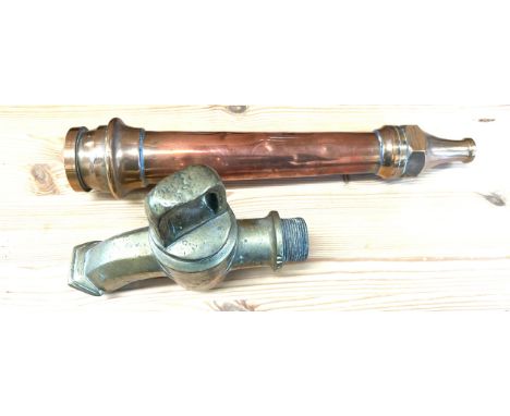 Vintage copper hose nosel and a brass tap 