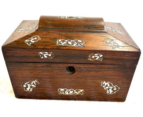 Vintage tea caddy with mother of pearl detailing 