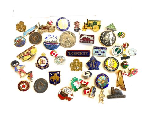 Assorted vintage enamel badges to include Butlins, Golly, 1938 Scottish empire exhibition etc
