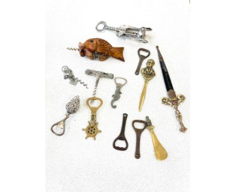 Selection of vintage and later Novelty cork screws/ bottle openers etc 