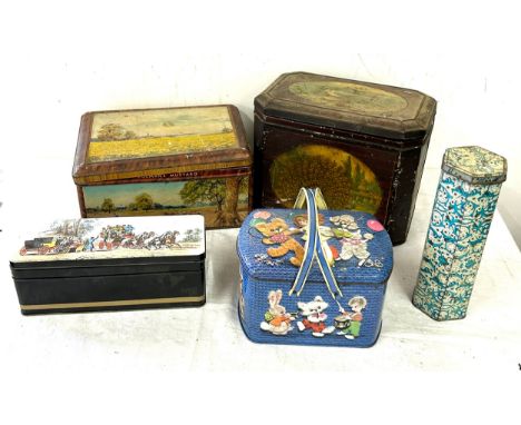 Selection of 5 vintage tins