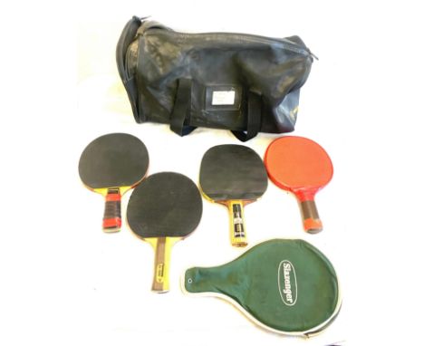 Selection vintage and later ping pong  / table tennis bats to include Slazenger, Dunlop etc 