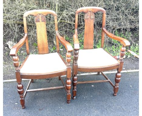 Pair vintage oak carver chairs 
