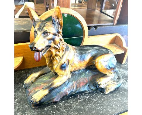 Vintage chalk alsatian ornament, approximate measurements: Height 15.5 inches, Width 21 inches