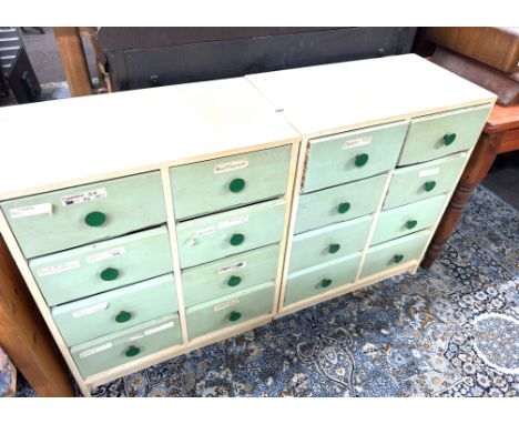 Two eight drawer vintage solid painted chests measures approx 32 inches tall by 15 inches deep