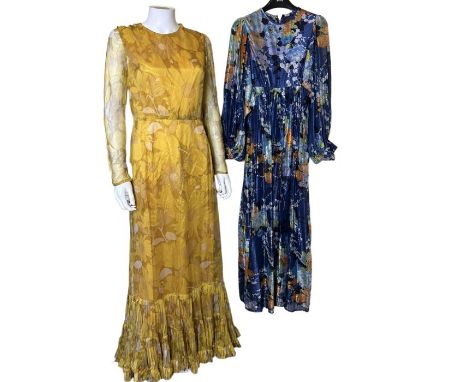 maxi dress c 1960s and 1970s to include a floaty frank Usher dress in teal, a floral dress with empire line bust and volumino