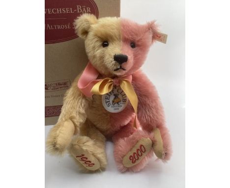 Steiff 420184 white tag Bi-colour Gold rose 1999 Club Bear 32cm with box and certificate-Very smart Teddy bear. (1)