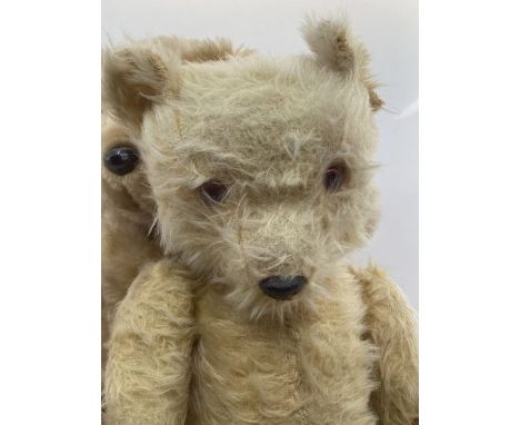 Chiltern English antique Teddy bear 18” with a stitched smile , Amber eyes and a snout, original leather cloth pads , playwor