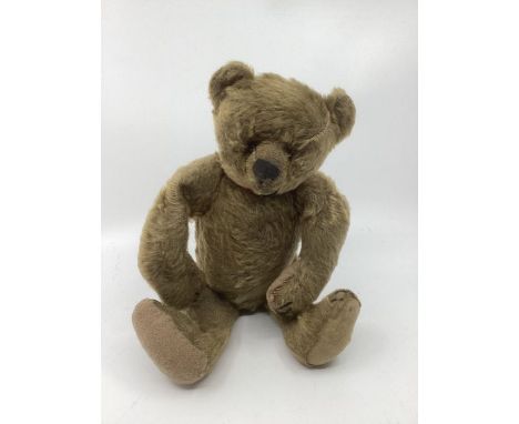 Antique German pre WW2 &nbsp;Steiff Teddy bear 13” with button in ear and boot button eyes. ; dark golden mohair, with longer