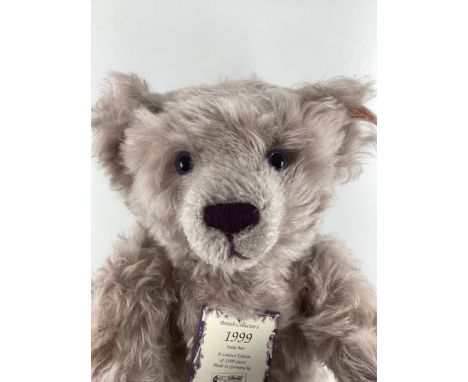 Steiff Fine boxed British collectors Teddy bear 1999 ; Grey 36cm with lilac highlights and stitched snout and pads ; white ta