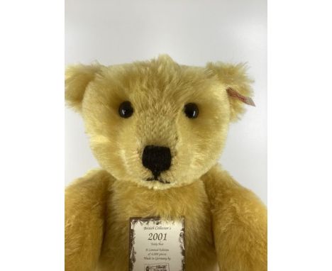 Steiff Fine Boxed Teddy Bear British collectors Bear 2001 , Brass colour 45cm tall ( ltd to 4000 pieces) with black stitched 
