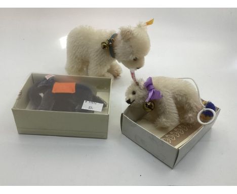 Steiff Mohair Vintage miniatures ; to include a blue elephant 9cm club miniature, a polar bear white 10cm 2006 club item, and