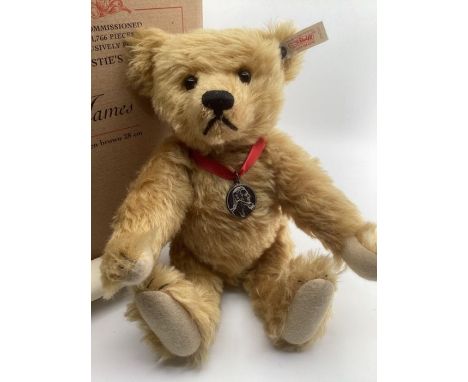 Steiff Christies Auctioneers London own edition James 654725 28cm stately traditional Teddy bear , with Christie medallion ,w