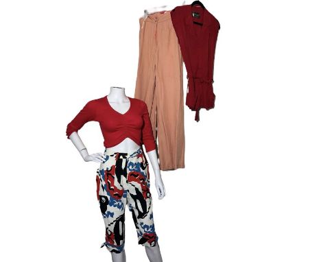 A 1970s moss crepe Radley jacket or blouse (re-hemmed), a Bus Stop long sleeve t-shirt with ruched front, linen knickerbocker