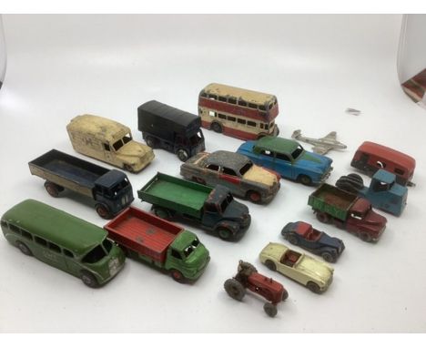 Diecast antique Vehicles from Dinky Britains and Lesley etc - group of playworn vintage vehicles to include cars buses trucks