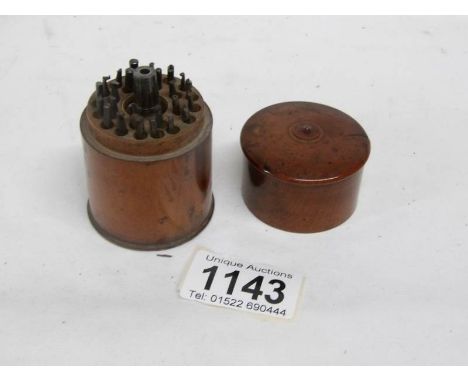 A super set of 2G watch makers tools in a fitted fruitwood treen box (top cracked)