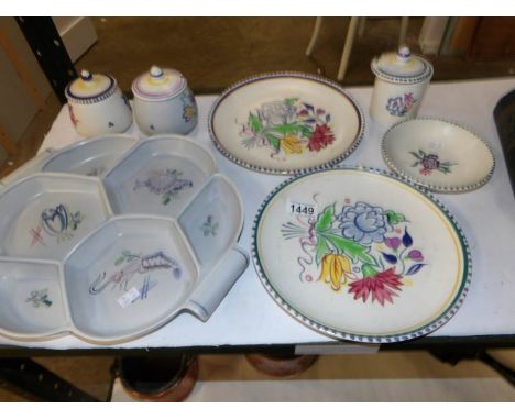 7 pieces of hand painted Poole pottery