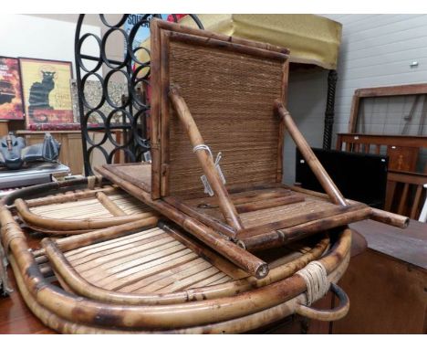 A folding bamboo shelf and one other