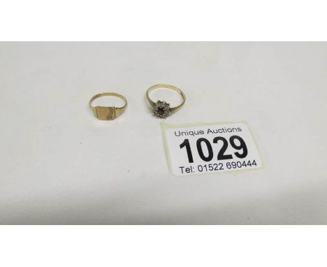 A 9ct gold signet ring and a 9ct gold cluster ring