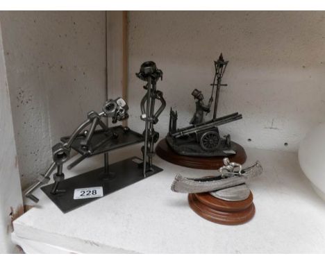3 ornamental white metal figures including Evergreen lamp lighter