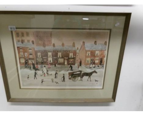 An unusual print in the style of Lowry signed Helen Bradley, 1972