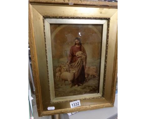 A photographic print of shepherd with sheep by Sybil C Parker