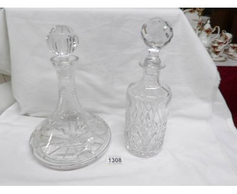 A cut glass ship's decanter and one other