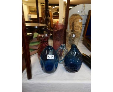 6 glass vases including some coloured and some vintage