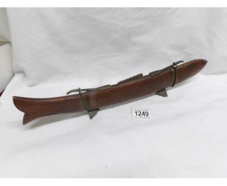 An unusual carved 'fish' knife and 2 prong fork