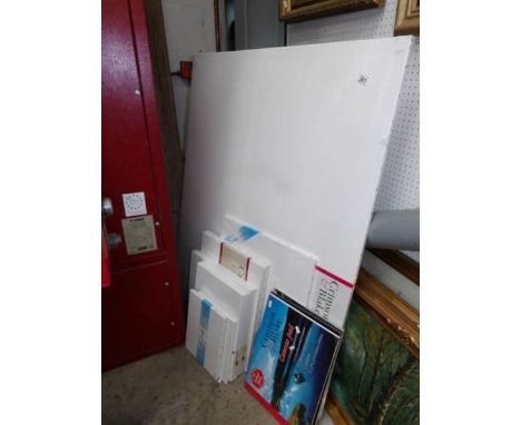 8 blank canvases including a 50'' x 40'' and 3 sketch books