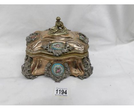 An early Victorian French casket with enamel panels maked Tahan, Paris (2 panels a/f and missing and missing hinge)