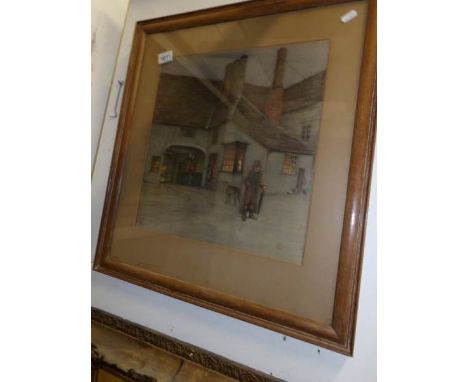 An oak framed and glazed print 'Pomfret Arms' Towcester by Cecil Aldin