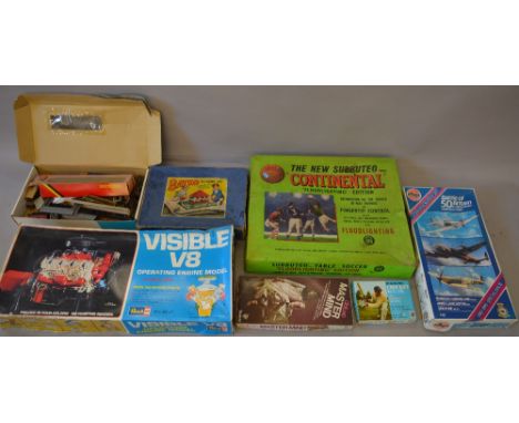 Mixed lot including Subbuteo, Revel and Airfix kits and Bayko set.