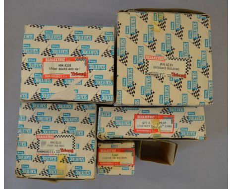 5 Scalextric items including Entrance Building MM/A233, all boxed