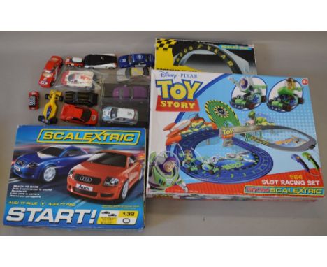 Quantity of assorted Scalextric including cars and Audi TT set.