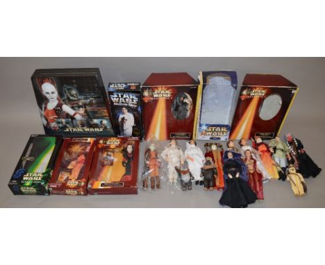 Quantity of Hasbro Star Wars large size action figures, female characters and Ewoks, includes: Masterpiece Edition Aurra Sing
