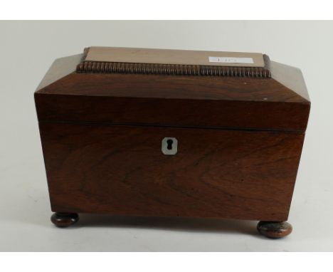 19th century Rosewood sarcophagus shaped 2 compartment tea caddy 