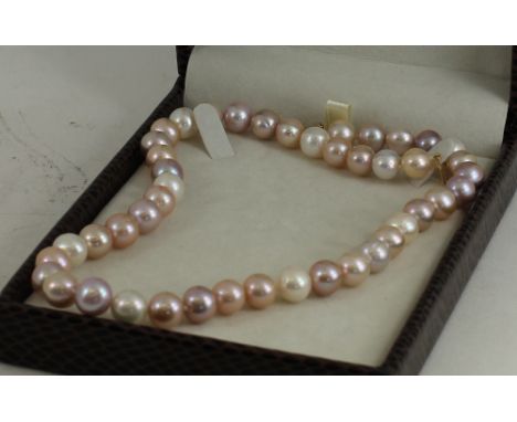 3 colour Pearl necklace with 14ct gold clasp 