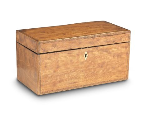 A George III satinwood and tulipwood banded tea caddyThe hinged top enclosing two tea cannisters and space for a mixing bowl,