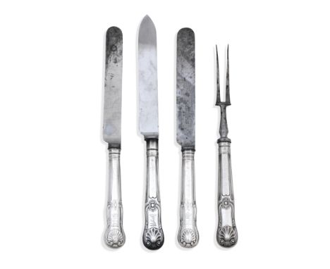 A collection of 54 Victorian Kings hourglass pattern table knivesvarious makers and dates Including pairs of carvers, and ano