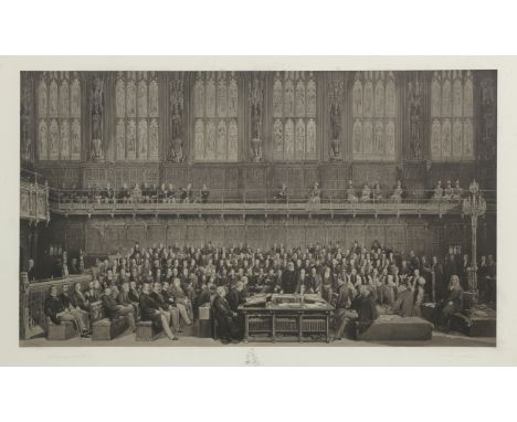 A collection of prints depicting dignataries and politiciansincluding 'The House of Lords, 1897', the key to go with the prin
