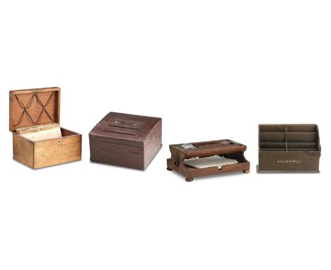 A group of four letter writing boxes and standsIncluding a Moroccan leather invitation box for accepted and refused invitatio