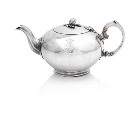 A Victorian silver teapotby Richard Sibley, London, 1849 and with retailer's stamp for Thomas, Bond Street, Of compressed for