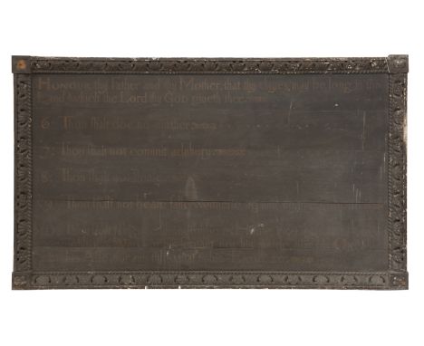 A large 19th century painted display panel written with five of the ten commandmentsTitled: Honour thy Father and thy Mother,