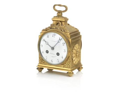 An Early 2oth century French gilt brass pendule d'officier clockL.Leroy et Cie, Paris, number 21735The case with hinged serpe