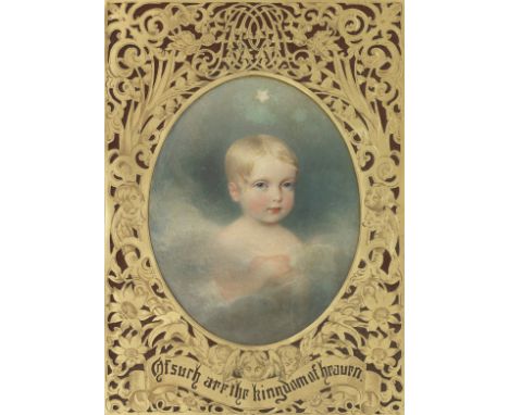 British School, Mid 19th CenturyVanitas portrait of a young boyoil on panel (oval), set in an engraved pierced brass frame, 2